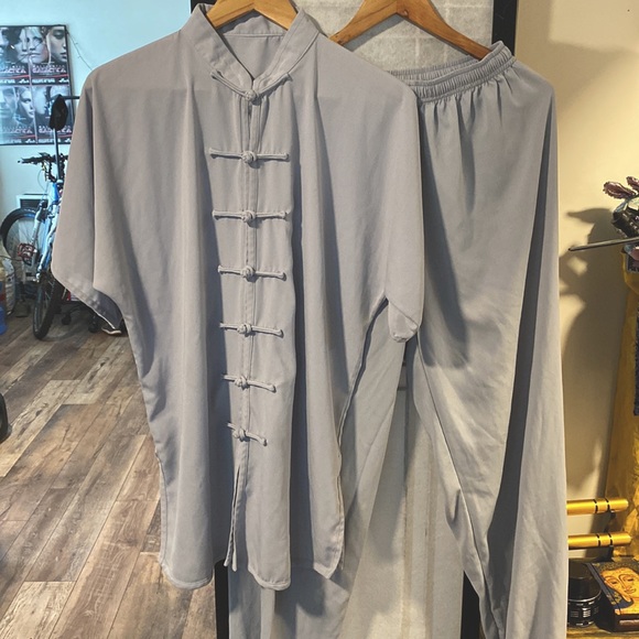 Unisex Cotton Blend Short Sleeves Tai Chi Suit Morning Exercise Uniform - Picture 3 of 3